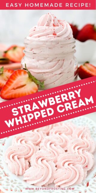 Two photos of strawberry whipped cream with a text overlay