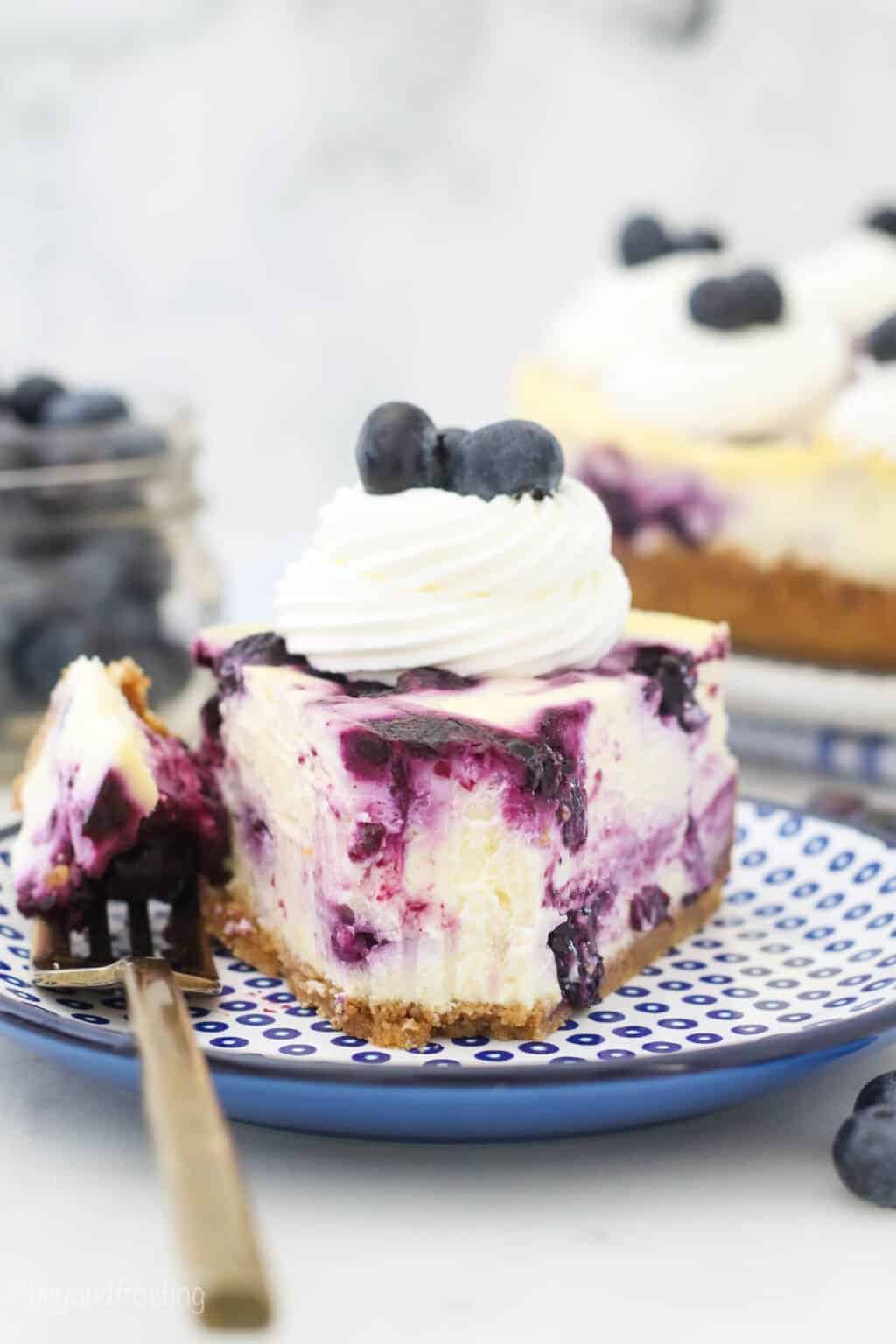 Easy Blueberry Swirled Cheesecake | Beyond Frosting