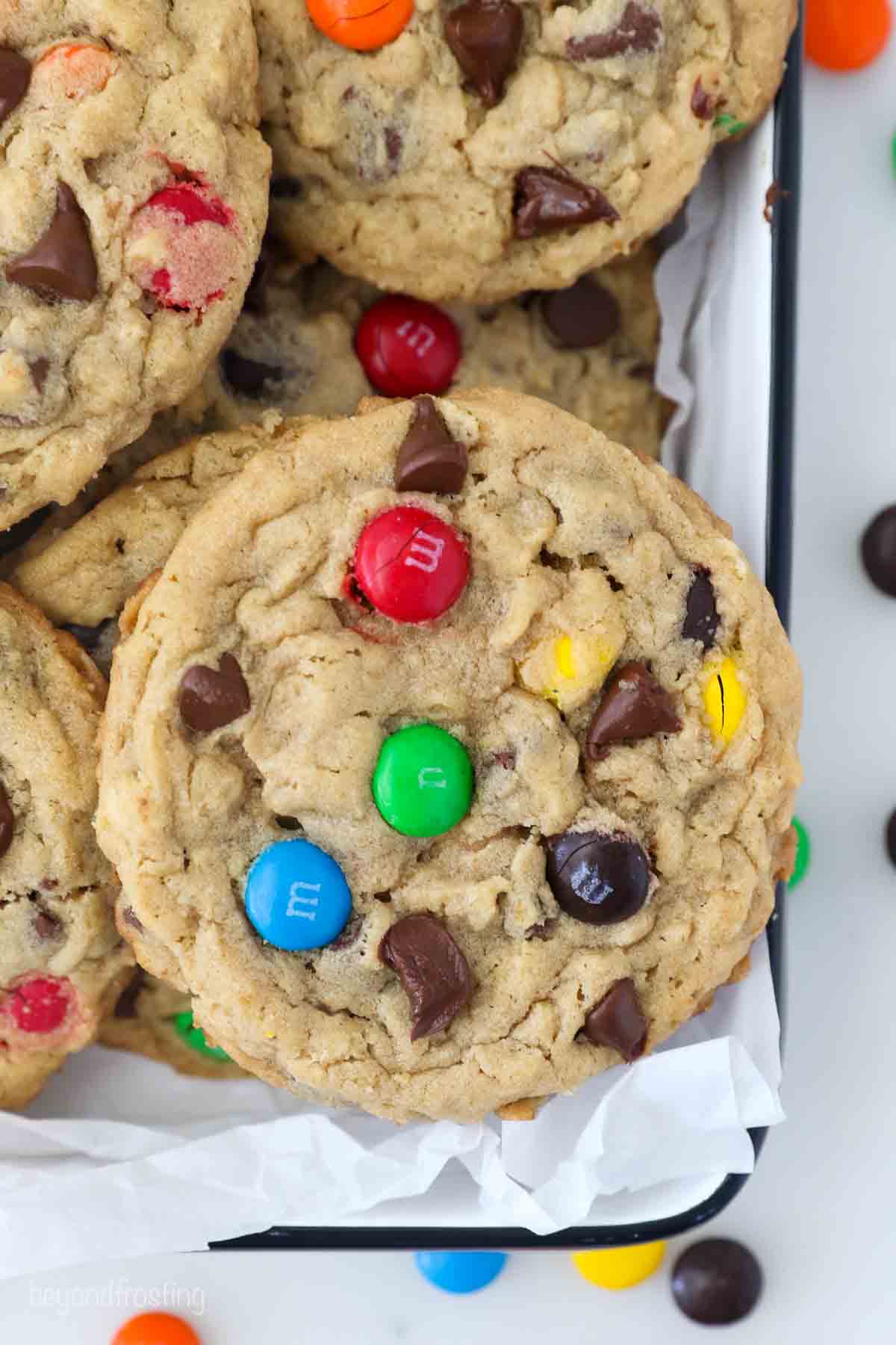 Monster Cookies in an open container.