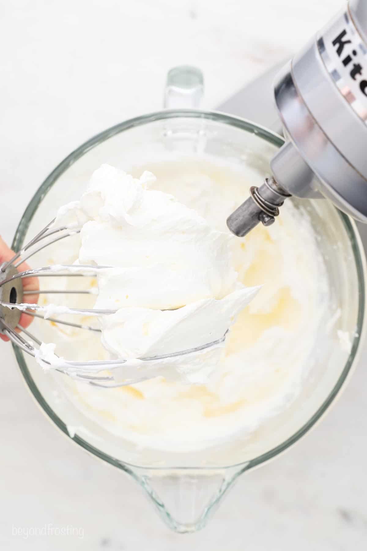 The heavy whipping cream and the cream cheese mixed.