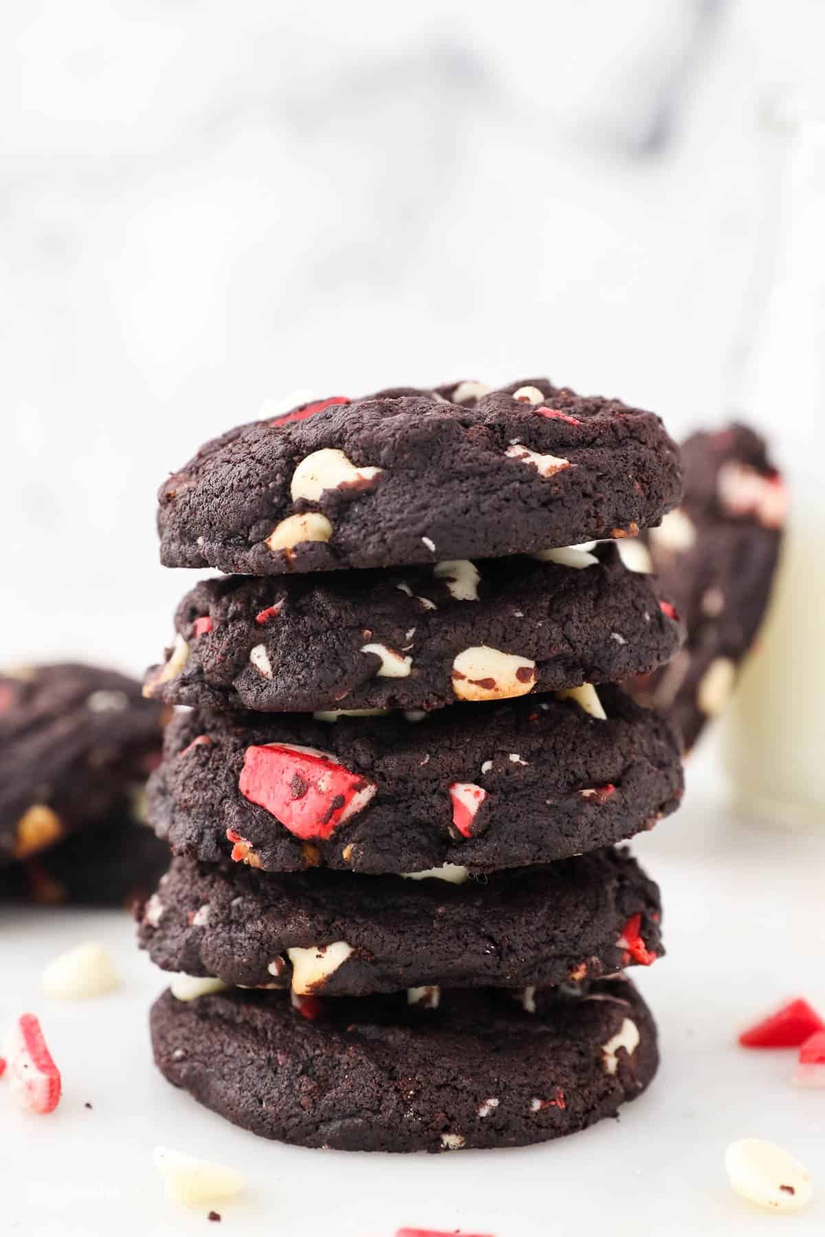 stack of chocolate candy cane cookies