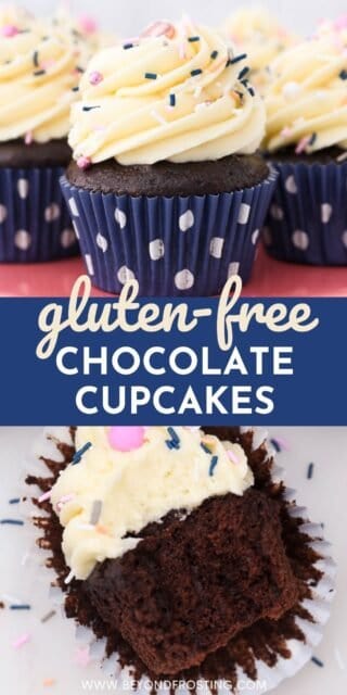 two images of chocolate cupcakes with text overlay