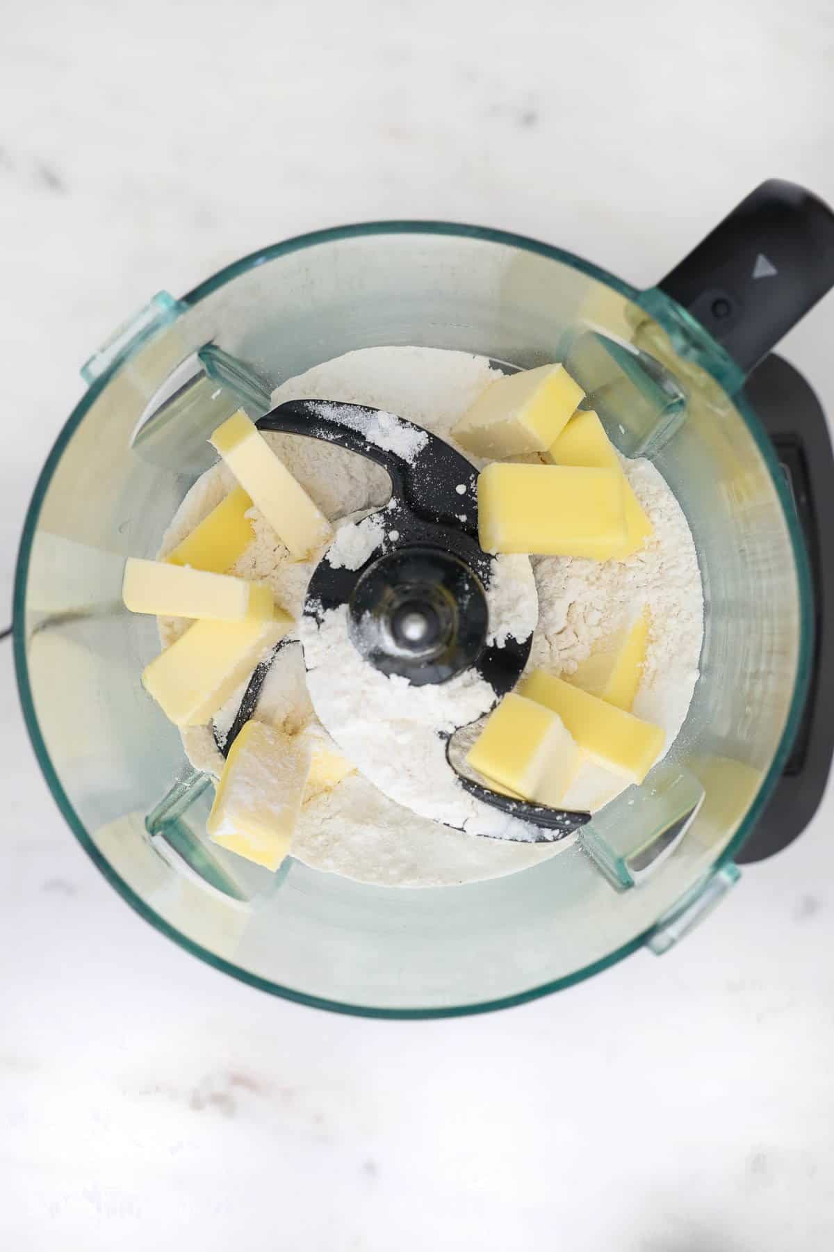 Cold chunks of butter and flour in a food processor