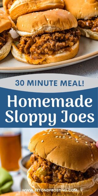Two images of sloppy joes with text overlay
