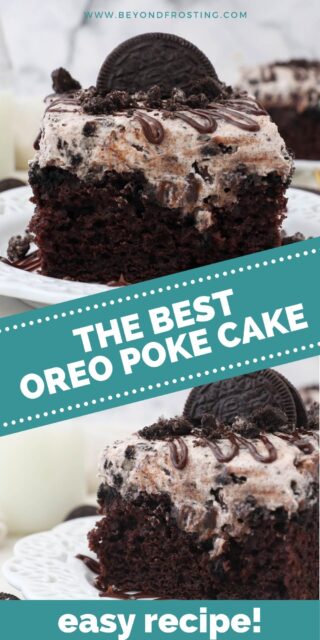 two pictures of chocolate Oreo cake titled "The Best Oreo Poke Cake: easy recipe!"