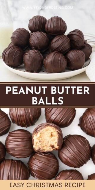 Two images of peanut butter balls with a text overlay