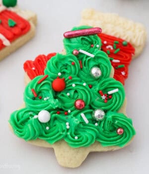 Frosted Christmas Tree sugar cookie with sprinkles