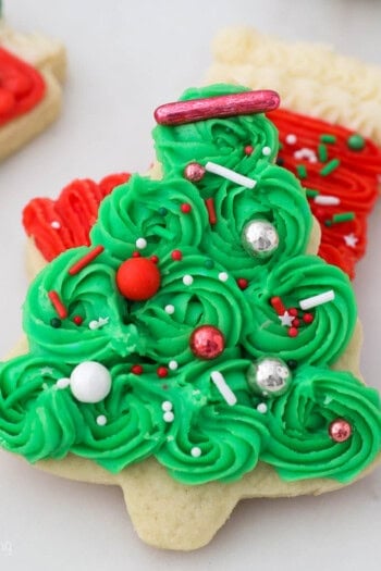 Frosted Christmas Tree sugar cookie with sprinkles