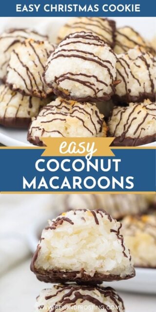 Two images of coconut macaroons with a text overlay