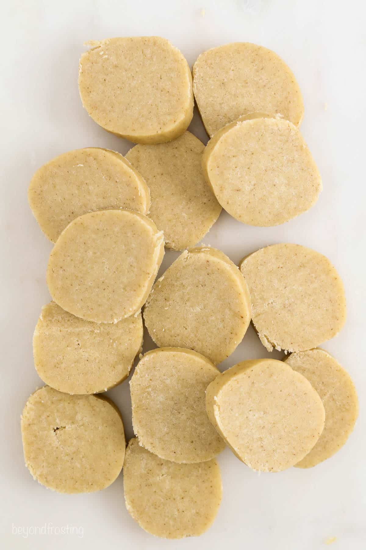 slices of shortbread cookie dough from above