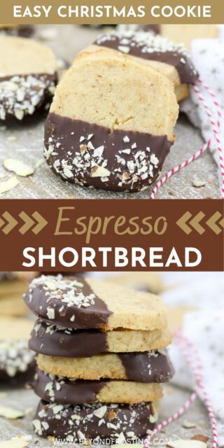 two pictures of shortbread cookies titled "Espresso Shortbread. Easy Christmas Cookie"
