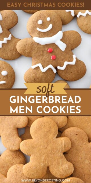 Two pictures of Gingerbread men cookies with text overlay
