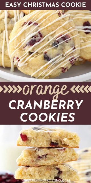 two pictures of orange cranberry cookies with a text overlay