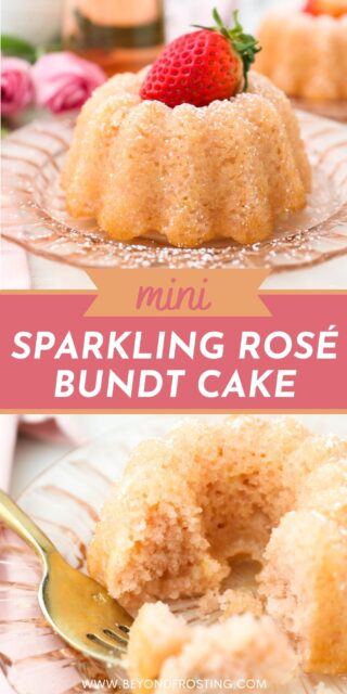 Two photos of sparkling rosé cakes with text overlay