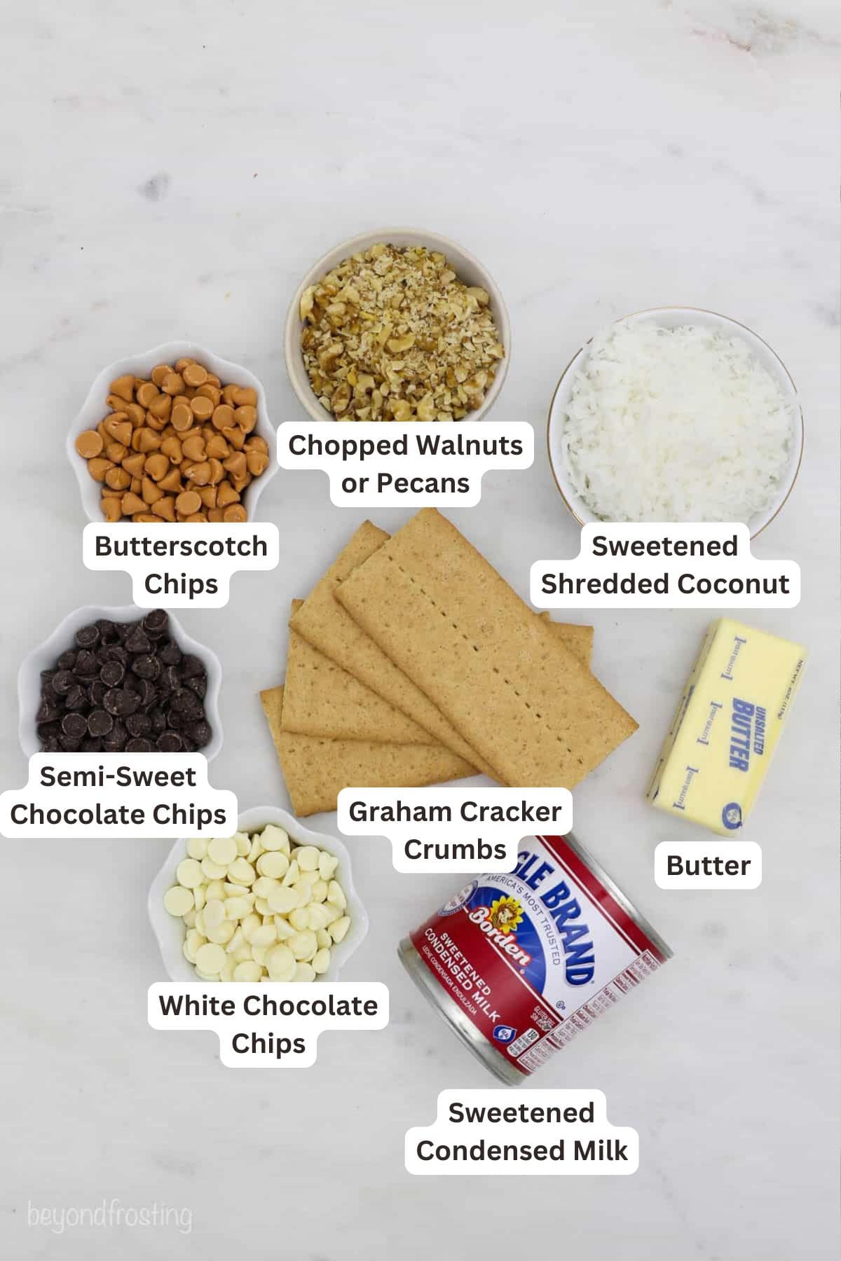 Ingredients for Seven Layer Bars.