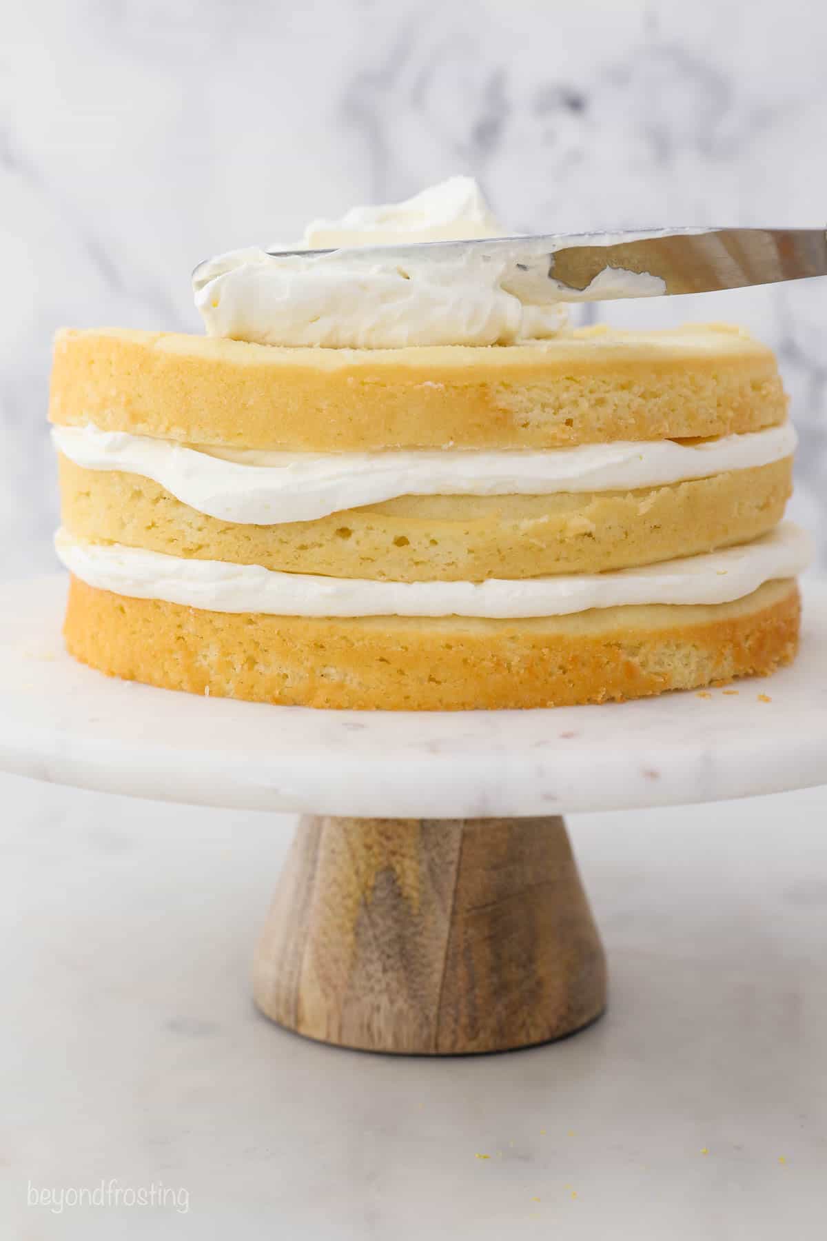 Lemon Layer Cake with Mascarpone Whipped Cream l Beyond Frosting