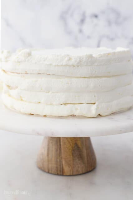 Lemon layer cake covered in mascarpone frosting