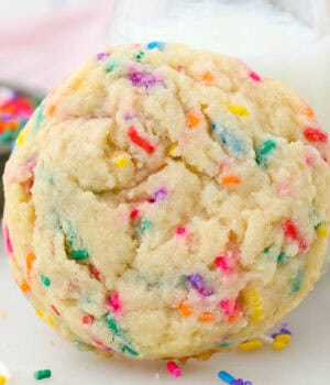 closeup of the top of a sprinkle sugar cookie