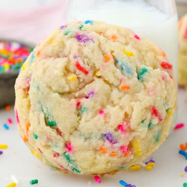 closeup of the top of a sprinkle sugar cookie
