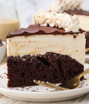 A close up of a slice of Bailey's Ice Cream Cake