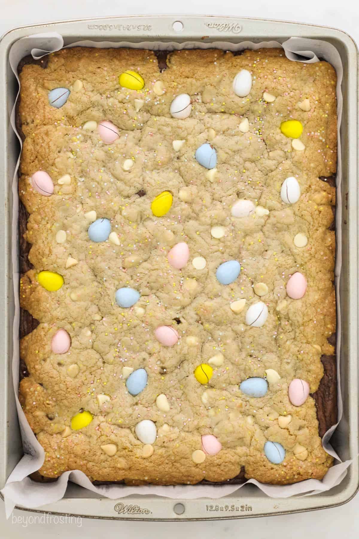A pan of baked brookies