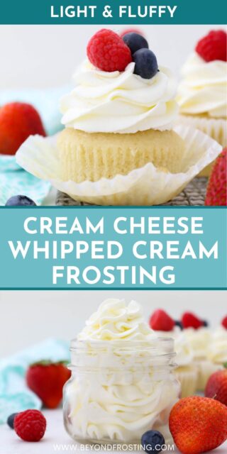 Two images of cream cheese whipped cream with a text overlay