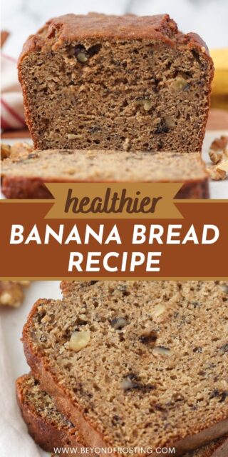 Pin graphic with two images of banana bread