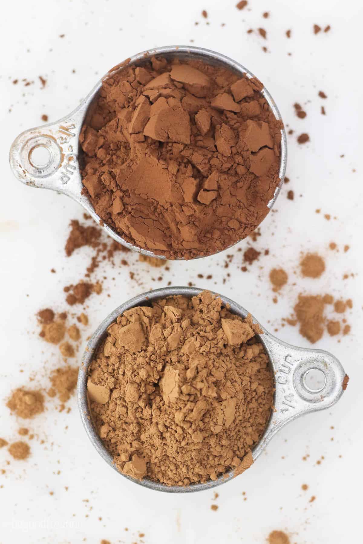 Two dishes filled with cocoa powder
