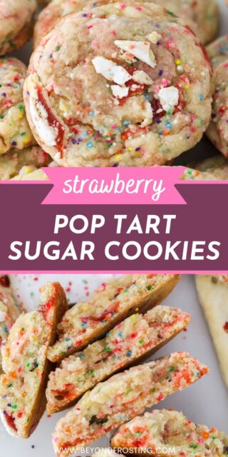 two pictures of cookies titled "Strawberry Pop Tart Sugar Cookies"