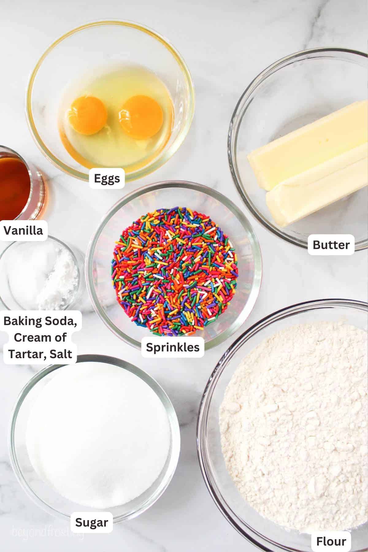 Ingredients for Sprinkle Sugar Cookies.