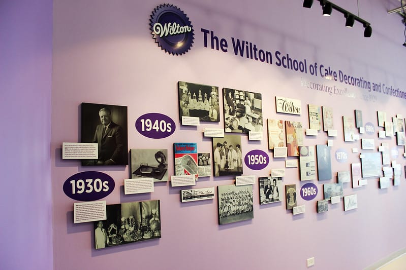 Wilton School of Cake Decorating wall of history and photos