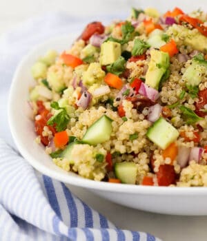 A bowl of vegetable Quinoa salad
