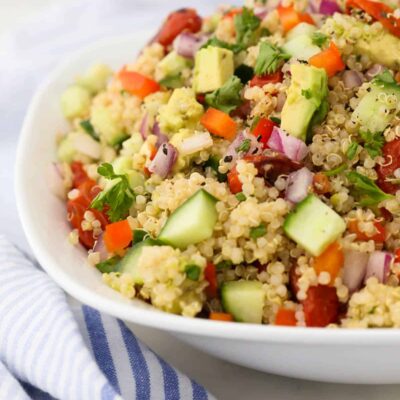 A bowl of vegetable Quinoa salad