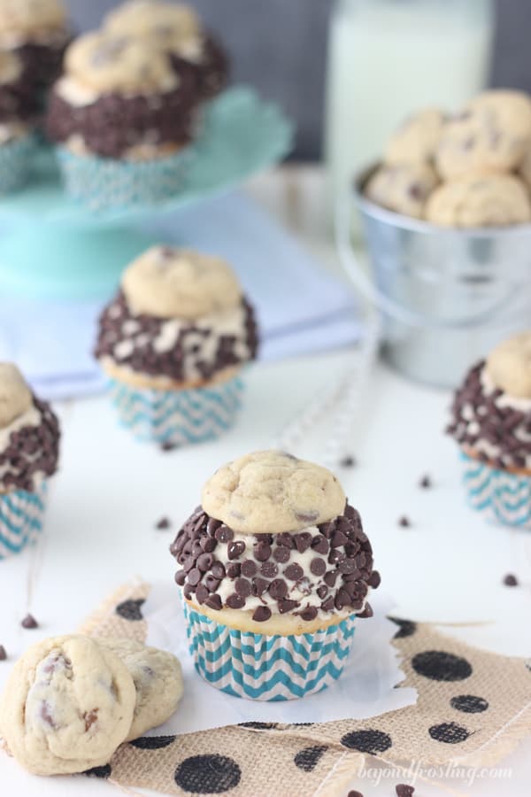 cookie dough cupcakes spread out on the counter