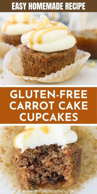 Pinterest graphic with two images of carrot cake cupcakes