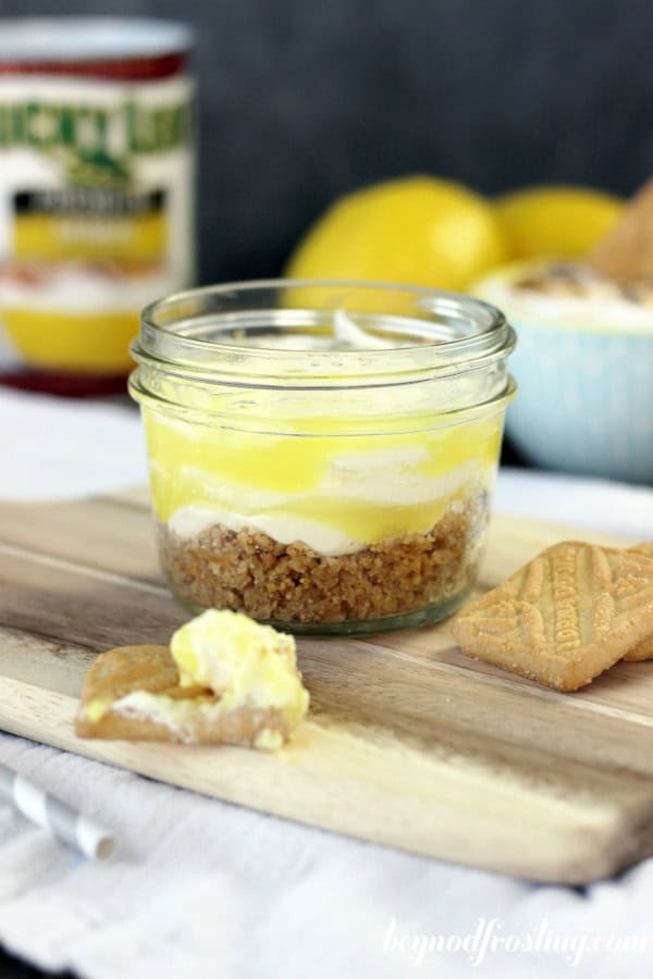 jar of lemon pie cheesecake dip from the side