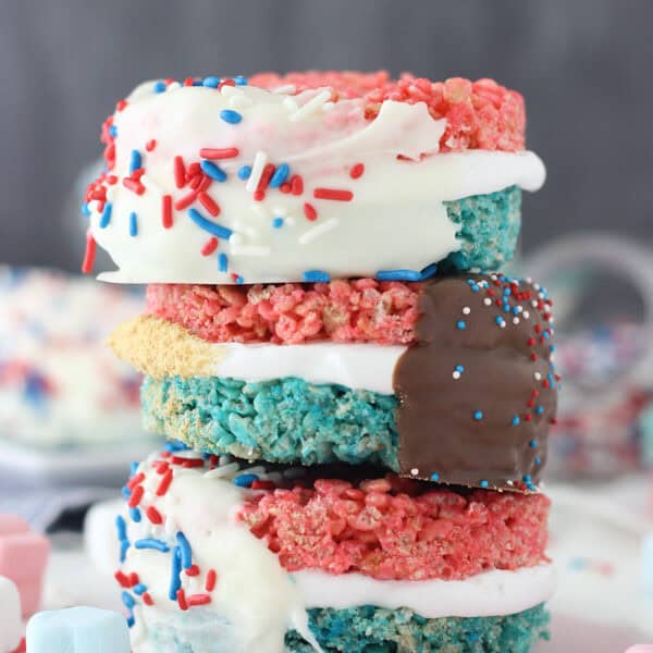 three rice krispie treats stacked on top of one another