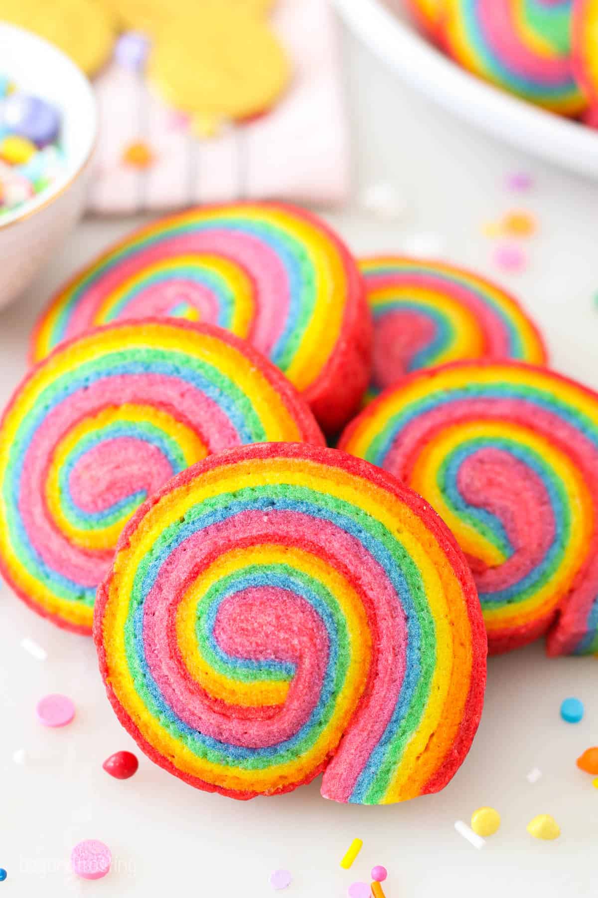 Angled view of rainbow sugar cookies