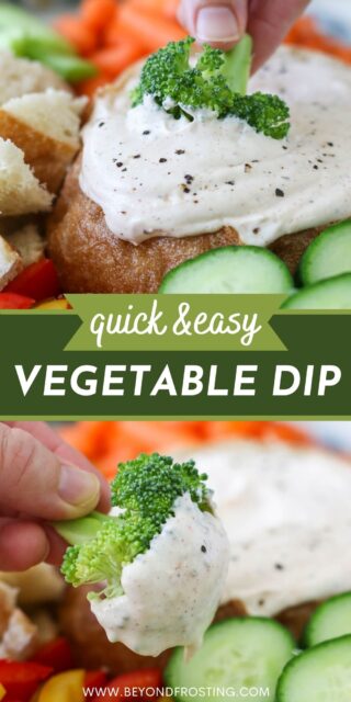 Pinterest graphic with two images of vegetable dip