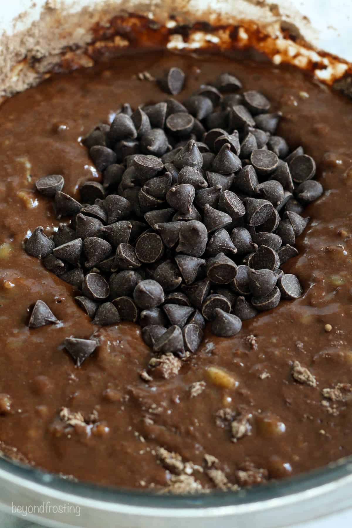 Chocolate chips added to chocolate banana bread batter