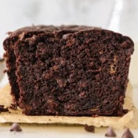 Front view of a loaf of chocolate banana bread