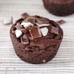 closeup of a dark chocolate mint cookie cup