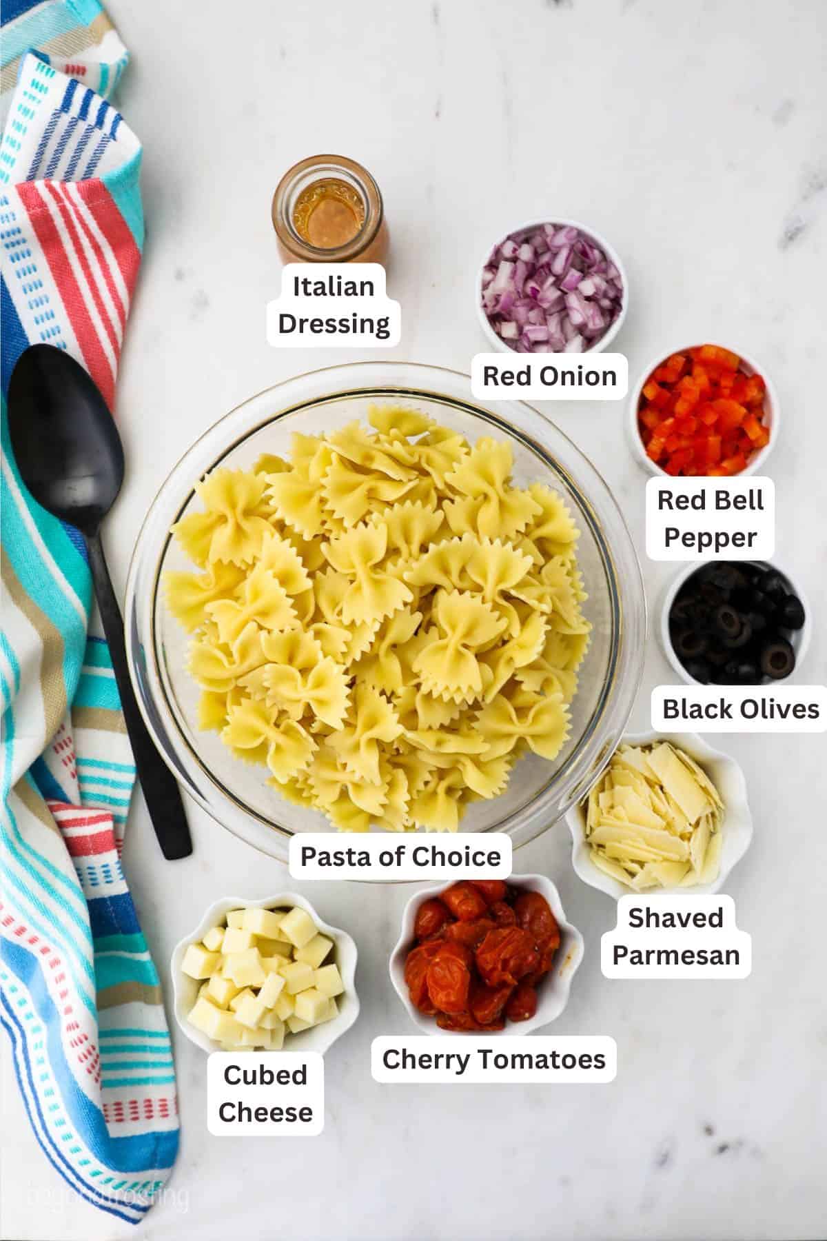 Ingredients for Easy Pasta Salad.