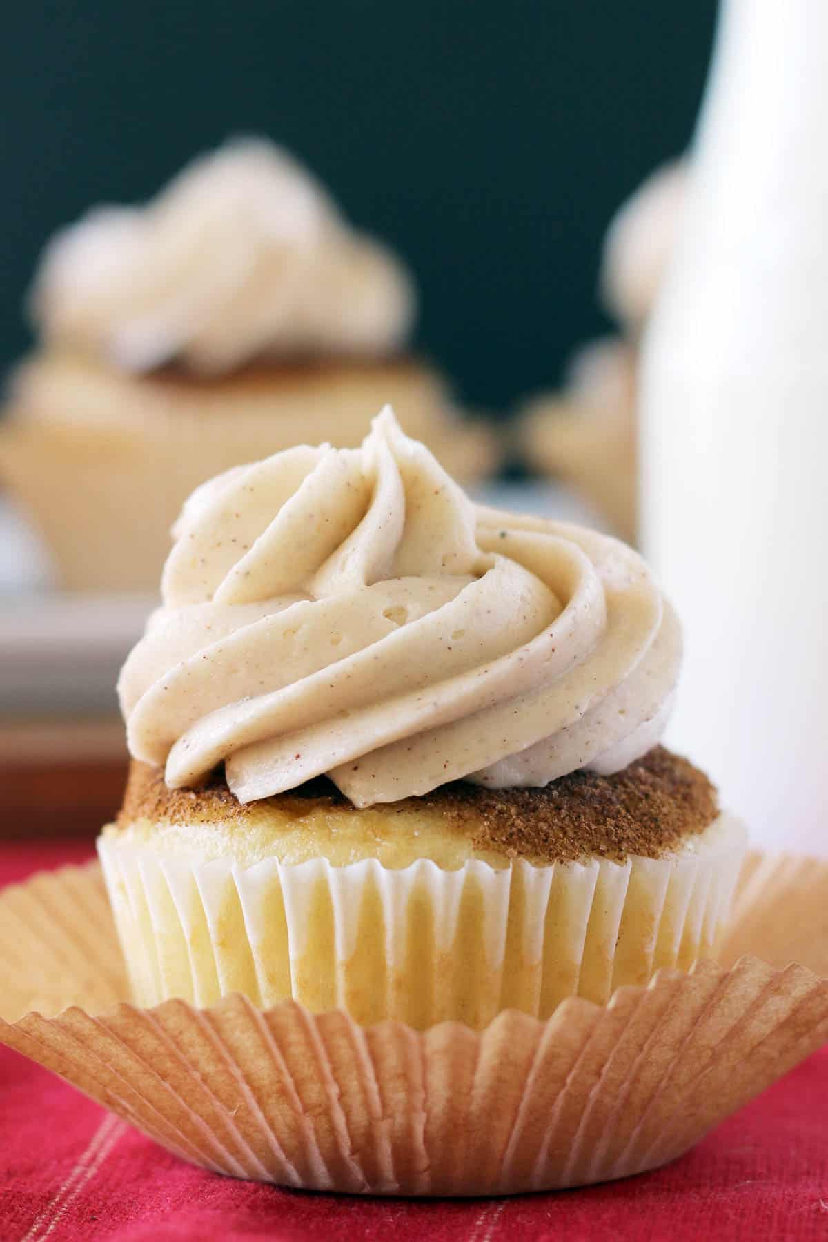 side view of a snickerdoodle cupcake