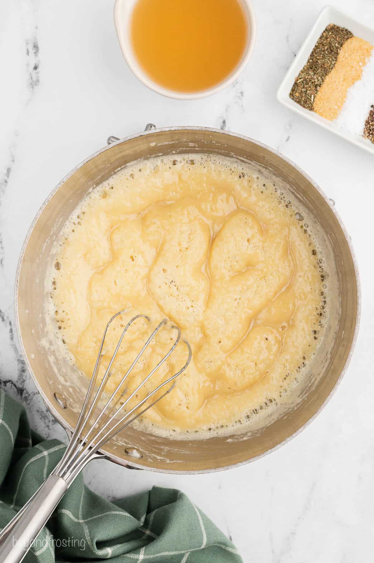 Flour whisked into butter in a pan