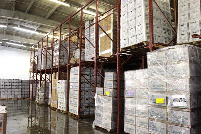 A warehouse filled with produce boxes