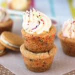 two funfetti cookie cups stacked