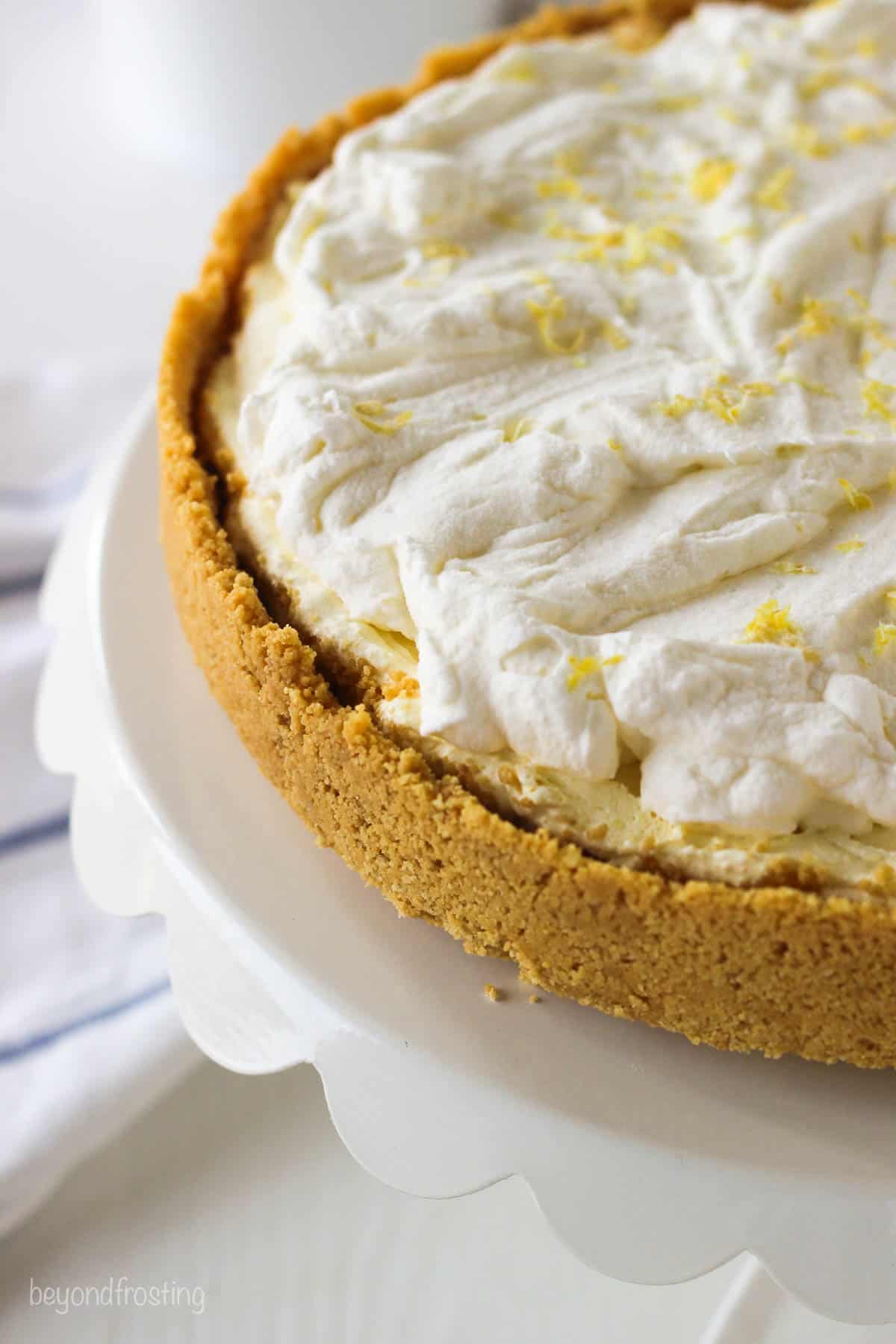 overhead of a fully assembled lemon ice cream pie