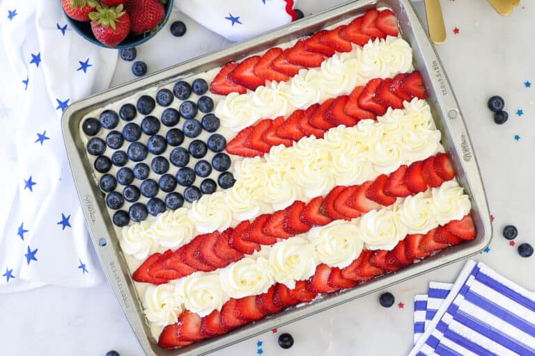 Patriotic Red White and Blue Flag Cake | 4th of July Dessert Idea