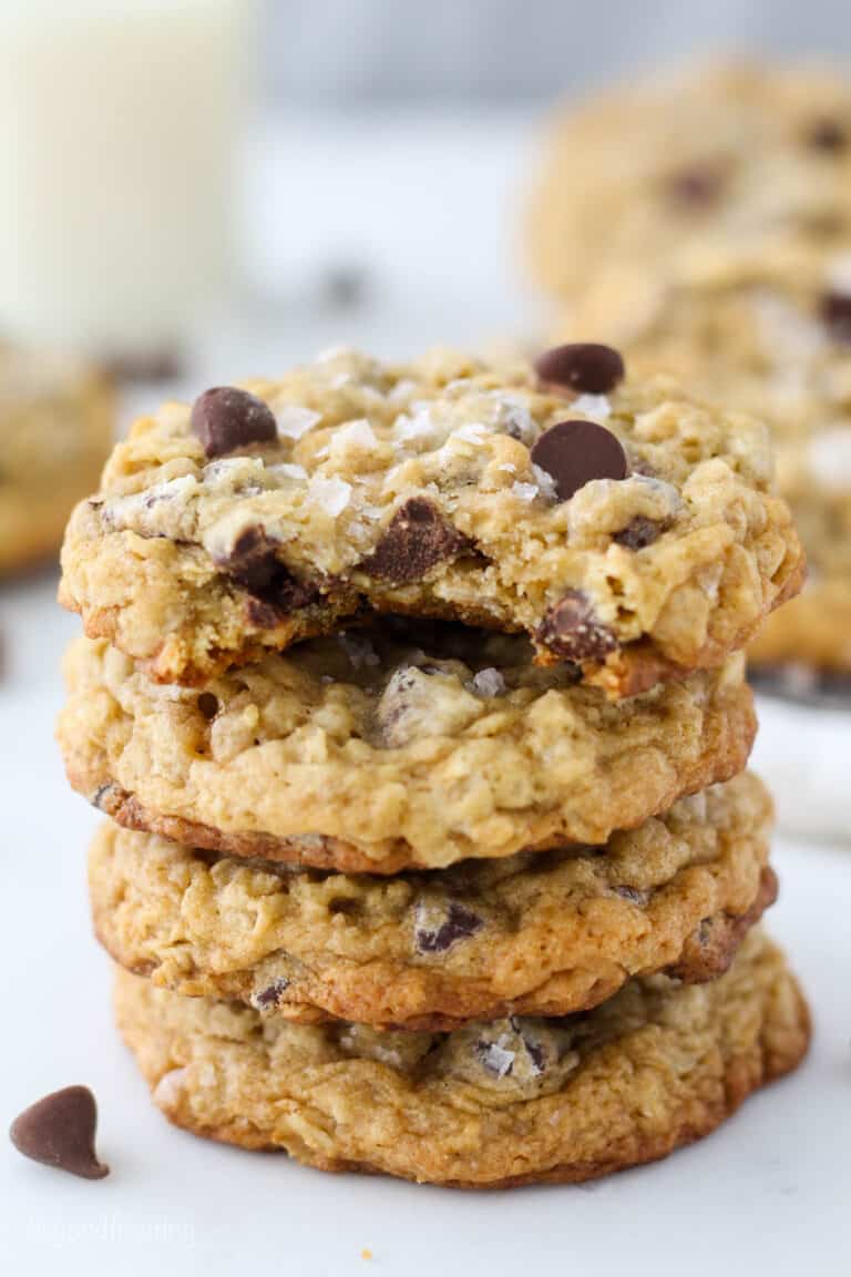 Oatmeal Chocolate Chip Cookies with Salted Caramel | Beyond Frosting